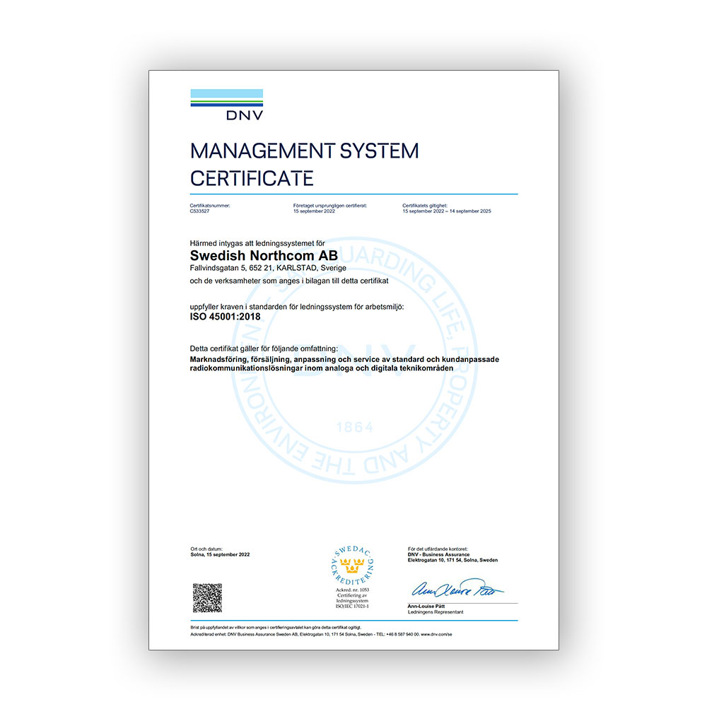 ISO45001-certifikat Swedish Northcom AB